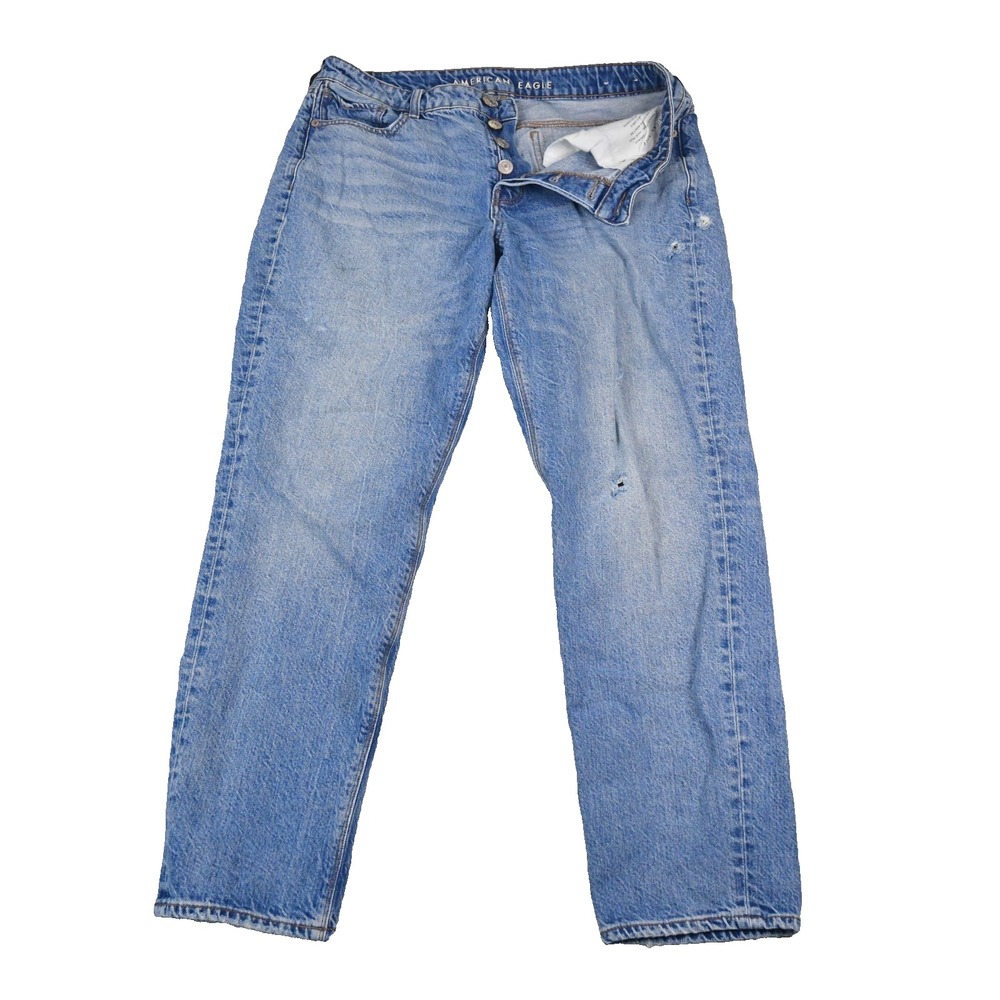 American Eagle Tomgirl Jeans Womens 10 Blue Distressed Button Fly 32x28